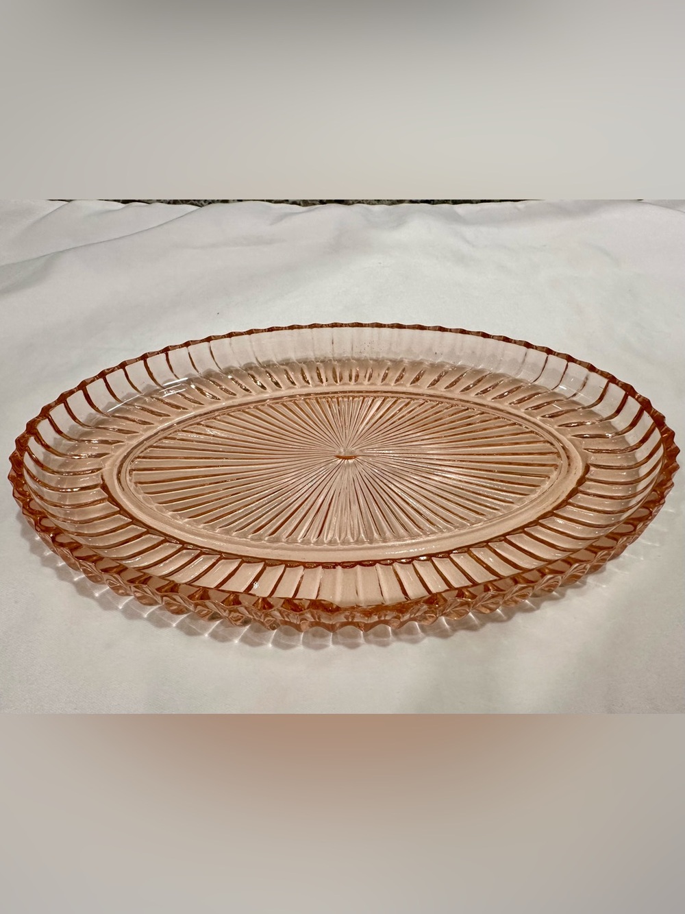 ☀️Vintage Indiana Glass "Special Occasions" Peach Ribbed Oval Tray